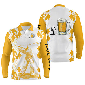 White Yellow Mens golf polo shirt Golf & beer custom name golf gifts for men, dad NQS3976