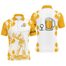 Load image into Gallery viewer, White Yellow Mens golf polo shirt Golf &amp; beer custom name golf gifts for men, dad NQS3976