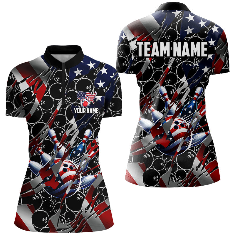 American flag black bowling camo Women bowling shirts Custom patriotic Bowling Team League Jerseys NQS8550