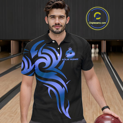 Black and Blue crown Bowling ball Polo, Quarter Zip Shirts for Men Custom Bowling Team jerseys NQS10730