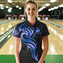 Load image into Gallery viewer, Black and Blue crown Bowling ball Polo, Quarter Zip Shirts for Women Custom Bowling Team jerseys NQS10730