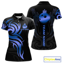 Load image into Gallery viewer, Black and Blue crown Bowling ball Polo, Quarter Zip Shirts for Women Custom Bowling Team jerseys NQS10730