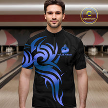 Load image into Gallery viewer, Black and Blue crown Bowling ball Polo, Quarter Zip Shirts for Men Custom Bowling Team jerseys NQS10730