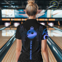 Load image into Gallery viewer, Black and Blue crown Bowling ball Polo, Quarter Zip Shirts for Women Custom Bowling Team jerseys NQS10730
