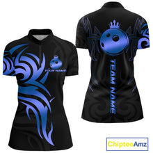 Load image into Gallery viewer, Black and Blue crown Bowling ball Polo, Quarter Zip Shirts for Women Custom Bowling Team jerseys NQS10730
