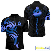 Load image into Gallery viewer, Black and Blue crown Bowling ball Polo, Quarter Zip Shirts for Men Custom Bowling Team jerseys NQS10730