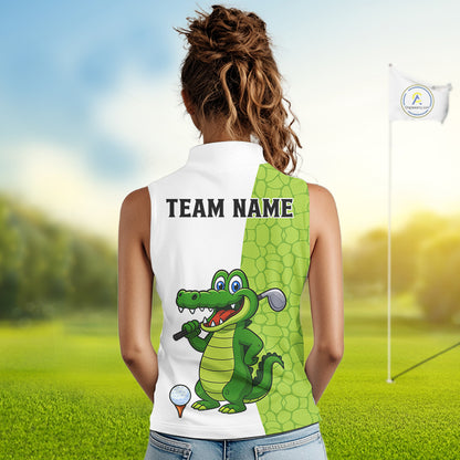 Green & White Funny Alligator Women Sleeveless Polo Shirt Custom ladies's golf apparel golf gifts NQS10738