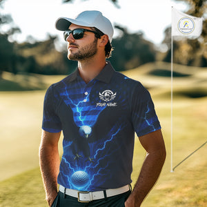 Blue lightning Thunder American Flag Eagle Golf Polo Shirt For Men Custom mens golf outfit NQS10737