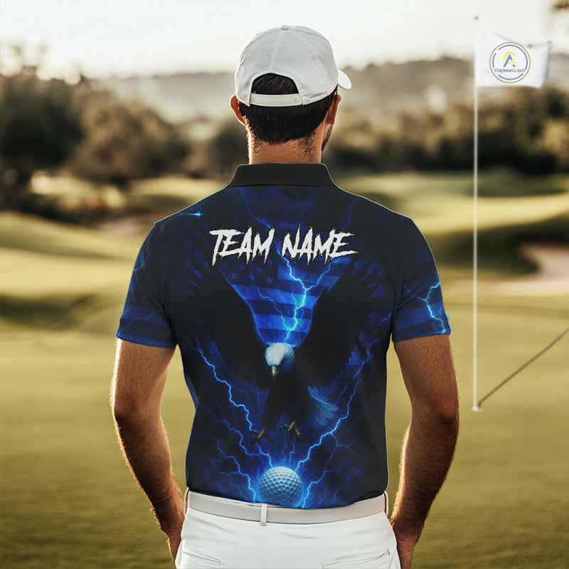 Blue lightning Thunder American Flag Eagle Golf Polo Shirt For Men Custom mens golf outfit NQS10737