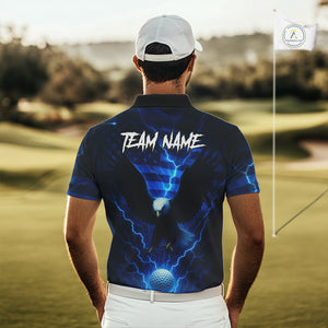 Blue lightning Thunder American Flag Eagle Golf Polo Shirt For Men Custom mens golf outfit NQS10737
