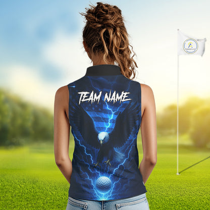 Blue lightning Thunder American Flag Eagle Sleeveless Golf Polo Shirt Custom ladies golf outfit NQS10737