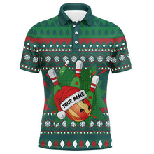 Load image into Gallery viewer, Green Christmas pattern Bowling Polo, Quarter Zip Shirts For Men Custom Christmas Bowling Team Jersey NQS8788