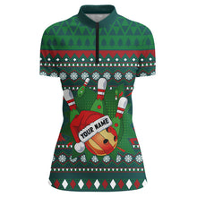 Load image into Gallery viewer, Green Christmas pattern Bowling Polo, Quarter Zip Shirt For Women Custom Christmas Bowling Team Jersey NQS8788