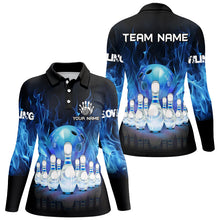 Load image into Gallery viewer, Blue Flame Bowling Shirts For Women Custom Bowling Team League Jerseys Bowling Uniform Outfits NQS8792