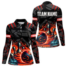 Load image into Gallery viewer, Bowling polo, quarter zip shirt for women Custom black &amp; red flame bowling shirt, Team Bowling Jersey NQS9015