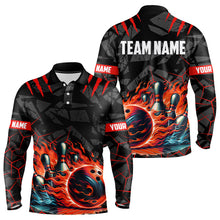 Load image into Gallery viewer, Bowling Polo, Quarter zip shirts for men Custom black &amp; red flame bowling shirt, Team Bowling Jerseys NQS9015