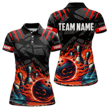 Load image into Gallery viewer, Bowling polo, quarter zip shirt for women Custom black &amp; red flame bowling shirt, Team Bowling Jersey NQS9015