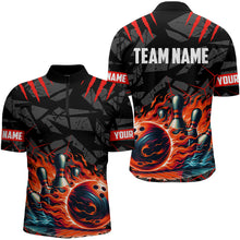 Load image into Gallery viewer, Bowling Polo, Quarter zip shirts for men Custom black &amp; red flame bowling shirt, Team Bowling Jerseys NQS9015
