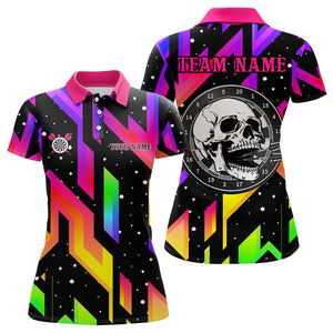 Colorful Black Skull Darts Board Dart Polo, Quarter Zip Shirts For Women Custom Team Dart Jerseys NQS9020