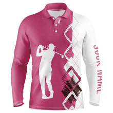 Load image into Gallery viewer, Pink and white argyle pattern Men Golf Polo Shirt Custom golf attire for men team golf shirts NQS9023