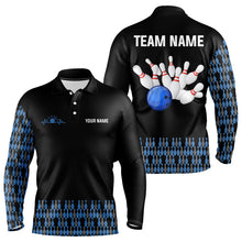 Load image into Gallery viewer, Black and Blue Camo Bowling Polo, 1/4 zip shirts for men Custom Team Bowling Jerseys, gift for bowlers NQS9026