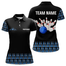 Load image into Gallery viewer, Black and Blue Camo Bowling Polo, 1/4 zip shirts for women Custom Team Bowling Jersey, gift for bowler NQS9026