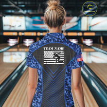 Load image into Gallery viewer, Women Bowling Polo, Quarter Zip Shirts Custom blue camo American flag team bowling League Jerseys NQS11116