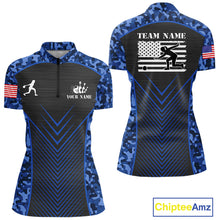 Load image into Gallery viewer, Women Bowling Polo, Quarter Zip Shirts Custom blue camo American flag team bowling League Jerseys NQS11116
