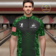 Load image into Gallery viewer, Mens Bowling Polo, Quarter Zip Shirts Custom green camo American flag team bowling League Jerseys NQS11117