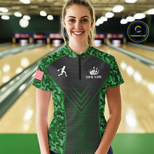 Load image into Gallery viewer, Women Bowling Polo, Quarter Zip Shirts Custom green camo American flag team bowling League Jerseys NQS11117