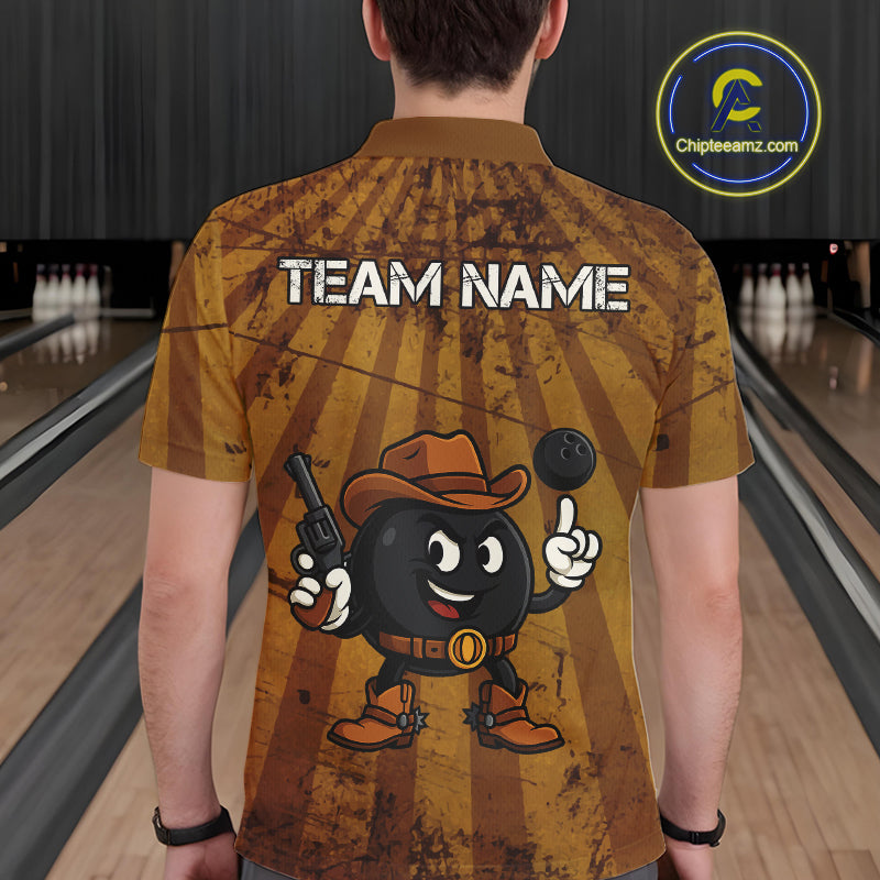 Funny Bowling Cowboy vintage retro Bowling Shirts for Men Custom Team mens bowling outfits | Brown NQS11128