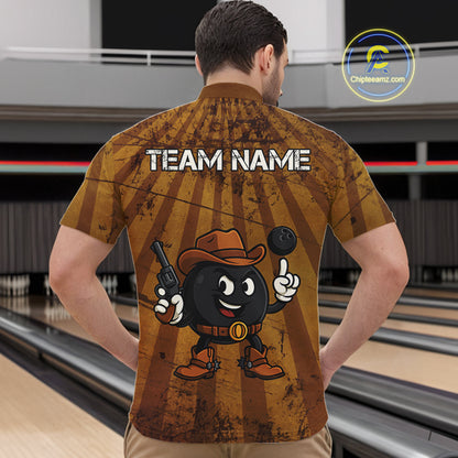 Funny Bowling Cowboy vintage retro Bowling Shirts for Men Custom Team mens bowling outfits | Brown NQS11128
