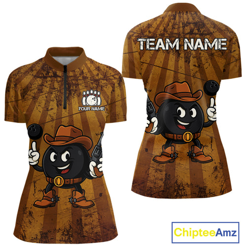 Funny Bowling Cowboy vintage retro Bowling Shirt for Women Custom Team ladies bowling outfits | Brown NQS11128