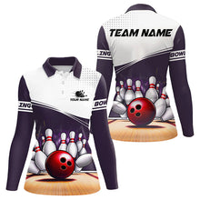 Load image into Gallery viewer, White and Purple Women Bowling Polo, Quarter Zip shirt Custom cool bowling jerseys for team NQS9260
