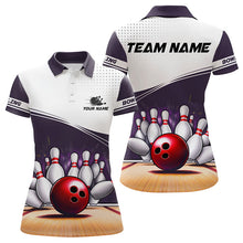 Load image into Gallery viewer, White and Purple Women Bowling Polo, Quarter Zip shirt Custom cool bowling jerseys for team NQS9260