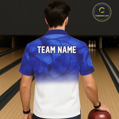 Blue and White Bowling Hawaiian Shirt Custom Team Bowling button up shirt, gift for bowlers NQS11321