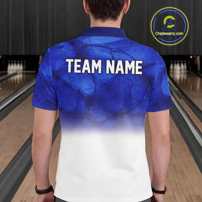 Blue and White Bowling Polo, Quarter Zip Shirt For Men Custom Team Bowling jerseys NQS11321