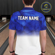 Load image into Gallery viewer, Blue and White Bowling Polo, Quarter Zip Shirt For Men Custom Team Bowling jerseys NQS11321