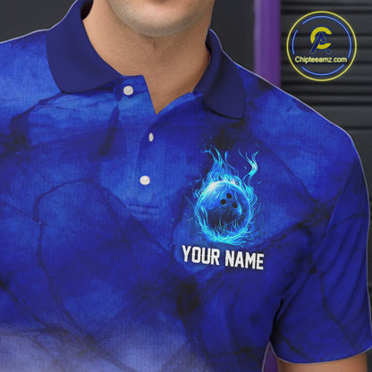 Blue and White Bowling Polo, Quarter Zip Shirt For Men Custom Team Bowling jerseys NQS11321