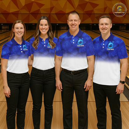 Blue and White Bowling Polo, Quarter Zip Shirt For Men Custom Team Bowling jerseys NQS11321