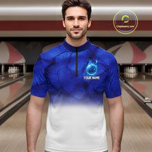 Load image into Gallery viewer, Blue and White Bowling Polo, Quarter Zip Shirt For Men Custom Team Bowling jerseys NQS11321