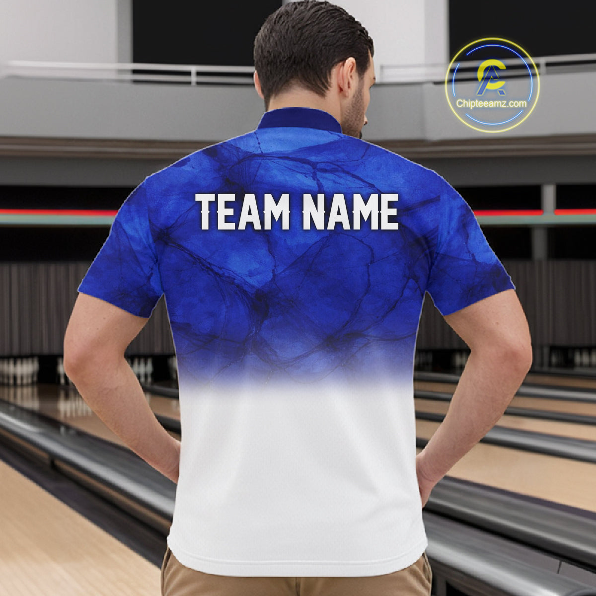 Blue and White Bowling Polo, Quarter Zip Shirt For Men Custom Team Bowling jerseys NQS11321