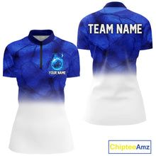 Load image into Gallery viewer, Blue and White Bowling Polo, Quarter Zip Shirt For Women Custom Team Bowling jerseys NQS11321