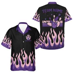 Black and Purple Flame Retro Bowling Hawaiian Shirt Custom Team Bowling button up shirts NQS9427