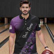 Load image into Gallery viewer, Black and Purple Glitter Flower Bowling Polo, Quarter Zip Shirt for Men Custom Bowling Team Jerseys NQS9432