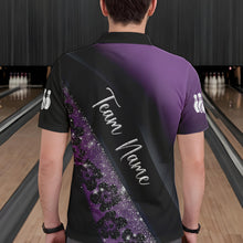 Load image into Gallery viewer, Black and Purple Glitter Flower Bowling Polo, Quarter Zip Shirt for Men Custom Bowling Team Jerseys NQS9432