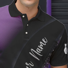 Load image into Gallery viewer, Black and Purple Glitter Flower Bowling Polo, Quarter Zip Shirt for Men Custom Bowling Team Jerseys NQS9432