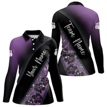 Load image into Gallery viewer, Black and Purple Glitter Flower Bowling Polo, Quarter Zip Shirt for Women Custom Bowling Team Jerseys NQS9432