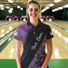 Load image into Gallery viewer, Black and Purple Glitter Flower Bowling Polo, Quarter Zip Shirt for Women Custom Bowling Team Jerseys NQS9432