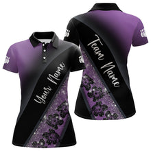 Load image into Gallery viewer, Black and Purple Glitter Flower Bowling Polo, Quarter Zip Shirt for Women Custom Bowling Team Jerseys NQS9432